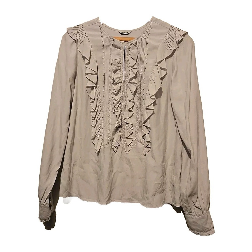 St. Roche Katy Victorian Blouse Sz S Gray Luxury Ruffle Pin Tucks‎ Lace Feminine